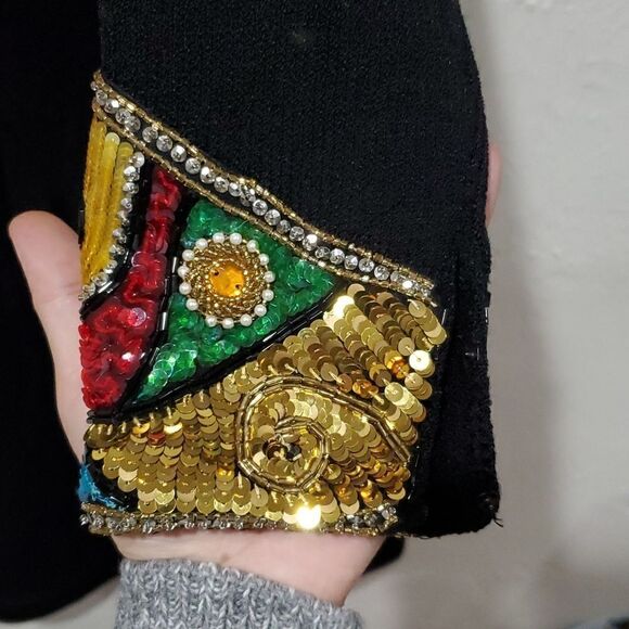 Vintage 1980s Pat Sandler For Wellmore Knit Dress with Sequins Beading Size M - Picture 9 of 16